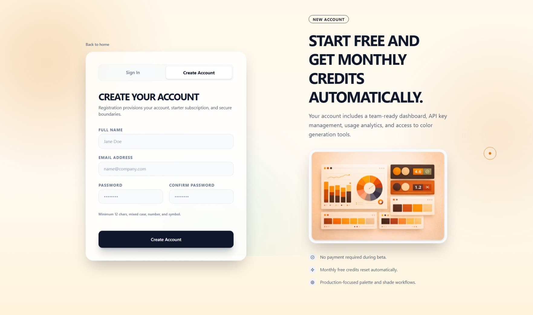 Perceptual AI Color Suite login view