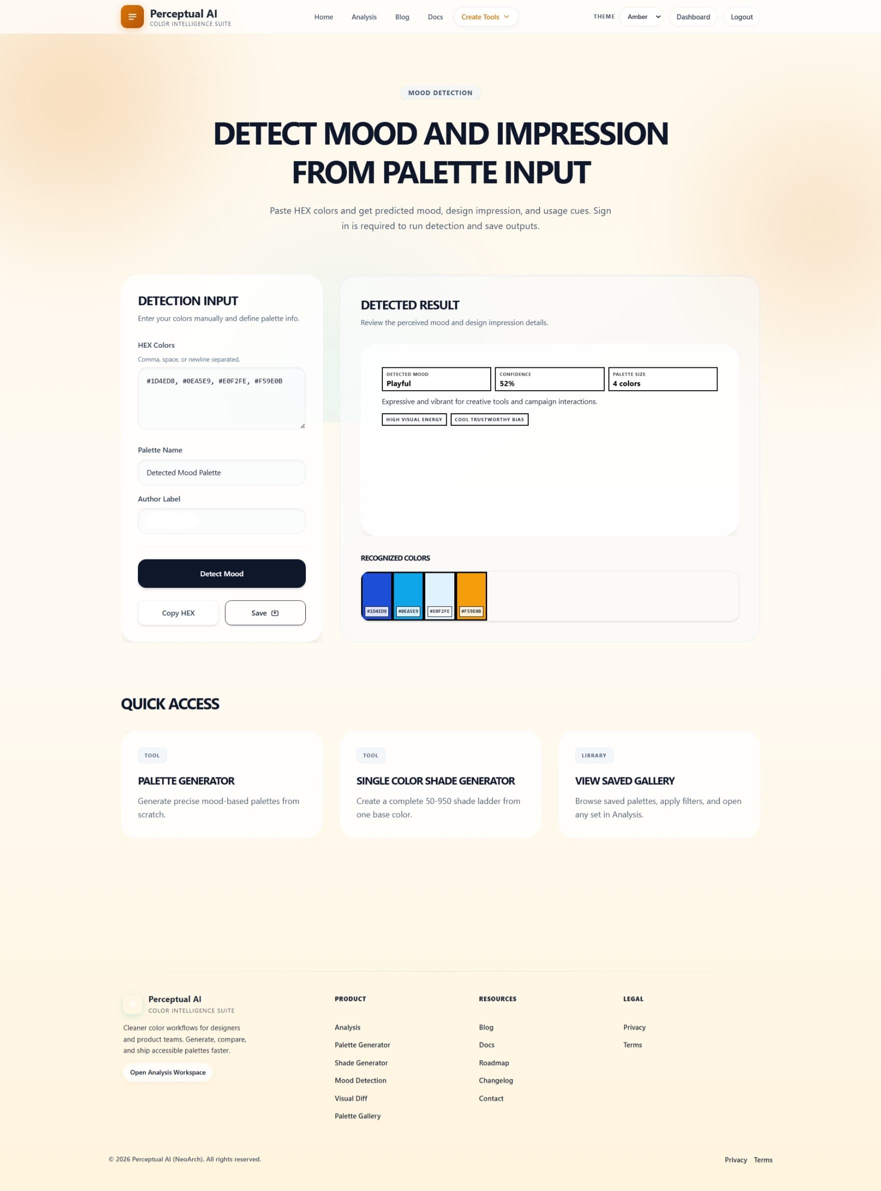 Perceptual AI Color Suite dashboard section four