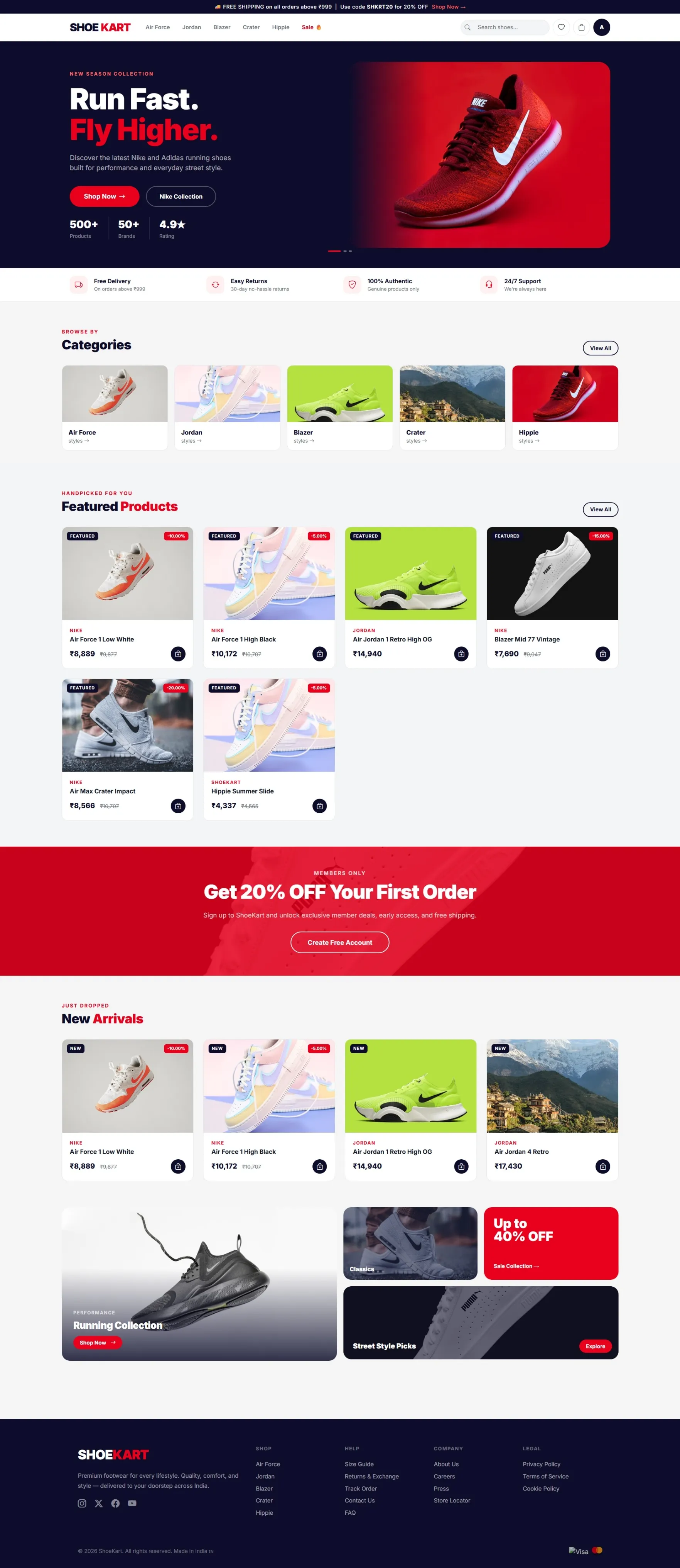 ShoeKart storefront homepage